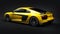 Tula, Russia. May 12, 2021: Audi R8 V10 Quattro 2016 yellow luxury stylish super sport car on black background. 3d