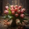 A tulip bouquet with March 8 inscription. Happy March 8th. Women's Day. Mother's Day. Happy Easter