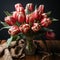 A tulip bouquet with March 8 inscription. Happy March 8th. Women's Day. Mother's Day. Happy Easter