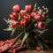 A tulip bouquet with March 8 inscription. Happy March 8th. Women's Day. Mother's Day. Happy Easter