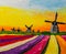 Tulip Fields in Holland, oil painting.