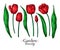 Tulip flower and leaves drawing. Vector hand drawn floral set. Botanical sketch