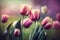 Tulip flowers bloom in the garden. Spring nature background. AI Generative