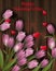 Tulip flowers and hearts on wood background. Happy Valentine Vector illustrations