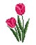 Tulip pattern. Pixel tulip flower isolated red color