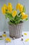 Tulips in basket, spring easter background
