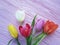 Tulips beauty bouquet fresh holiday on a pink wooden springtime delicate background march romantic