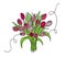 Tulips bouquet, bloom vector sketch, doodle.