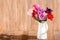 Tulips bouquet in vase, colorful tulips