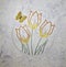 Tulips and butterfly over luxury painte, innocence, delicate wall ornament