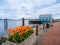 Tulips decorate the seaside walk in Sidney, Vancouver Island, British Columbia