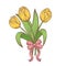 Tulips flower bouquet with bow