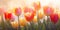 Tulips in a foggy, cheerful bright light in the spring. Copy space