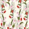 Tulips. Hand drawn seamless vector texture. Floral pattern with different kind of flowers.