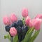 Tulips in a vase with blur and soft focus effects . Pastel colored abstract tulip.