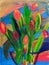 Tulips in a vase painting in acrylic