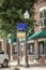 Tulsa USA Juneteenth sign on lamppost along Greenwood Avenue in historic Black Wallstreet District - brick buildings