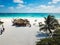 Tulum, Mexico - February 5, 2018: Aerial view of Pescadores beach in Tulum Mexico