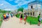 TULUM, MEXICO - JANUARY 10, 2018: Unidentified tourists walking and enjoying the view of Temple of the Frescoes at the