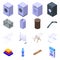 Tumble dryer icons set, isometric style