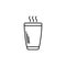 tumbler or glassware icon with hot water on white background. simple, line, silhouette and clean style