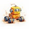 Tumblewave: A Charming Orange Robot In Realistic Watercolor Style