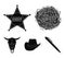 Tumbleweed, sheriff`s star, hat, bull`s skull. West West set collection icons in black style vector symbol stock