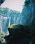 Tumpak Sewu Waterfall with dramatic landscape from underneath