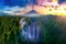 Tumpak Sewu Waterfall and Semeru mountain at sunrise, Indonesia