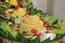 Tumpeng is traditional food from Indonesia made from rice, noodles, eggs, tempe kering, and vegetabless