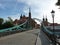 Tumski bridge, Ostrow Tumski, WrocÅ‚aw. Collegiate church and cathedral. Gothic temple of Wroclaw.