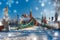 Tumski Bridge in snowy winter day, Wroclaw, Poland