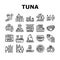 Tuna Auction Tsukiji Market Collection Icons Set Vector