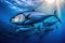 Tuna in the blue sea. Underwater world. 3d rendering, A large school of tuna in a deep blue ocean, Philippines, AI Generated