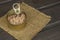 Tuna cans on a dark wooden table. Sales of canned fish. Diet food.