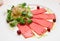 Tuna carpaccio on plate