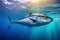 Tuna cruising through the deep blue ocean, close up. AI Generated