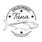 Tuna emblem, label. Template for stores, markets, food packaging.