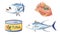 Tuna fish icons set, cartoon style