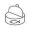 Tuna fish logo open can icon outline illustration. Salmon tuna fish line icon seafood can logo.