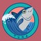 Tuna fish seafood on blue wave circle logo