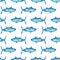 Tuna fish on a white background. Blue ocean fish. Seamless watercolor pattern. Source of Omega 3. For printing and