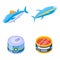 Tuna icons set, isometric style