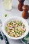 Tuna salad with celery, white beans, red onion and parsley