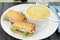 Tuna sandwich with chicken noodle soup