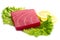 Tuna sashimi with salad and lemon