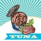 Tuna sketch vector illustration. Hand drawn set of pictures with fish. Food illusttration for menu of care.