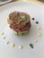 Tuna tartar with smashed avocado and crispy fried tempeh