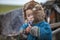 Tundra, The extreme north, Yamal, the pasture of Nenets people, children on vacation playing near reindeer pasture