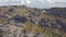 Tundra landscape with from Greenland in the summer month near Ilulissat. West coast. Aerial drone view in beautiful sunny day.